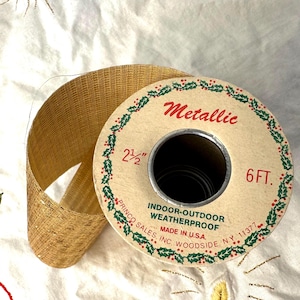 Vintage Metallic Christmas Ribbon, gift wrapping ribbon, vintage Christmas wrap, vintage Christmas decor, metallic gold ribbon