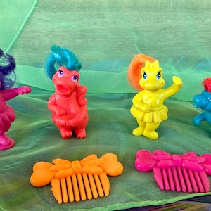 Vintage Darlin’ Dinos Lil’ Dinos and combs, sold separetly 1992 Meritus Figures, Neon Rainbow Hair, Y2K Millenial Nostalgia Lisa Frank image 1