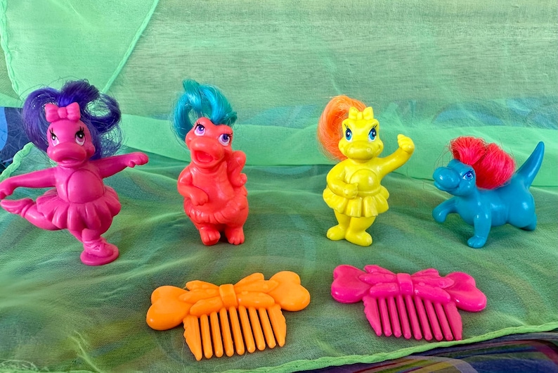 Vintage Darlin’ Dinos Lil’ Dinos and combs, sold separetly 1992 Meritus Figures, Neon Rainbow Hair, Y2K Millenial Nostalgia Lisa Frank image 1