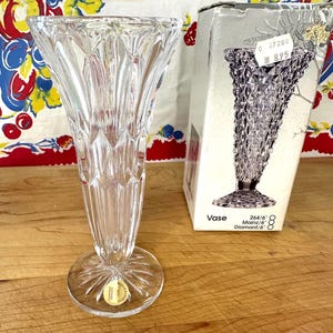 Bleikristallvase, Hofbauer Bleikristall 24% Blei, Vintage Kristallvase mit Originalkarton, 6-Zoll-Knospenvase für Blumen, Westdeutschland