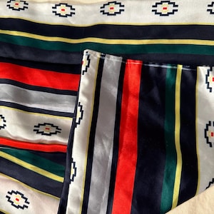Vintage Scarf, striped red, navy, green, yellow, silver scarf, vintage fashion accessory, hair bandana, vintage handkerchief,