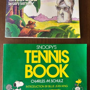 Snoopy Book 1979, Far Side Comic Book 1989, Peanuts Comic, Charles M Schultz, Gary Larson, Vintage Peanuts Book, tennis gift, Charlie Brown