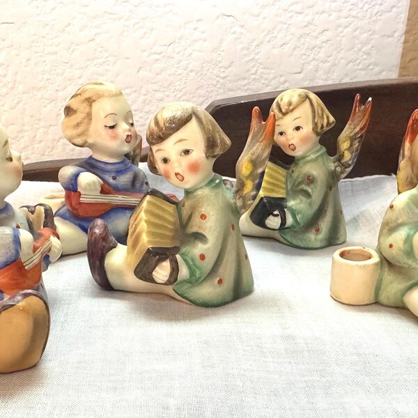 Hummel Angel Candle Holders, Goebel MJ Hummel, Angel with Accordian, Made in Germany, Christmas Candle Holder, Vintage Hummel mini figures