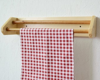 Porte-serviettes mural en bois fait main en bois massif pour cuisine, flottant