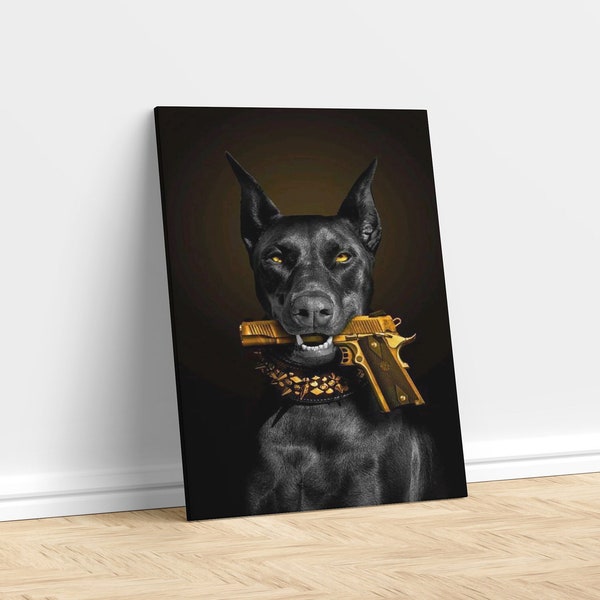 King Pitbull Design Canvas, Gold Armed Pitbull Canvas, Dangerous Pitbull Canvas, Armed Pitbull Canvas, Animal Canvas, Popular Animal Canvas