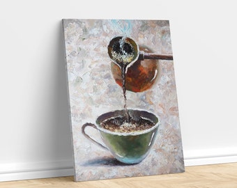 Cup and Coffee Pot Canvas Art, Abstract Cup Wall Poster, Coffee Canvas Print Wall Decor,  Kitchen Decor, Framed Canvas Art, Decor for Gift