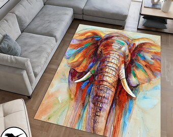 Colorful Elephant Rug, Vivid Elephant Rug, Animal Rug, Waterolor Animal Rug, Modern Rug, Popular Rug, Area Rug, Living Room Rug, Custom Rug