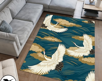 Japanese Crane Birds Rugs, Living Room Rug, Home Decor Rug, Area Rug, Gift For The Home, Japanese Rugs, Animal Rugs, Modern Rug, Crane Rug