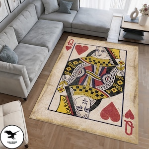Tapijt koningin, speelkaarttapijt, hartenkoningin speelkaarttapijt, speelkamertapijt, vloerkleed saloninrichting, hartenkoningin speelkaarttapijt, modern tapijt