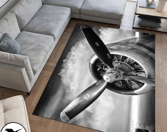 Airplane Prop Rug, Vintage Airplane Photo Rug, Pilot Gift Rug, Airplane Rug, Aviation Rug, Plane Engine Photo Rug, Shop Rug, Poular Gift Rug