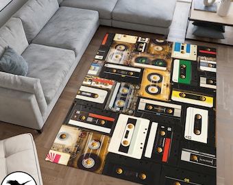 90s Rug, Classic Cassette Rug, Retro Design Rug, Tape Rug, Non Slip Carpet, Custom Cassette Rug, Music Rug, Rug for Living Room, Retro Rug