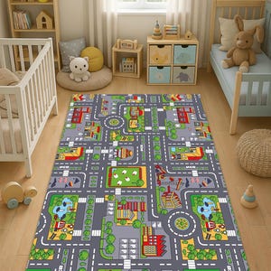 Stadtstraße Kinderfreundlicher Teppich, Verkehrsauto Straßenkarte Teppich, Kinderstadtkarte Verkehrsteppich, Bodenmatte für Kinderzimmer, Kinderzimmerteppich