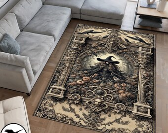 Alfombra gótica con espíritu maligno de bruja, alfombra con área de espíritu de bosque, alfombra gótica oscura, alfombra mística, decoración gótica de rincón de lectura de estilo cottagecore oscuro, regalo de bruja