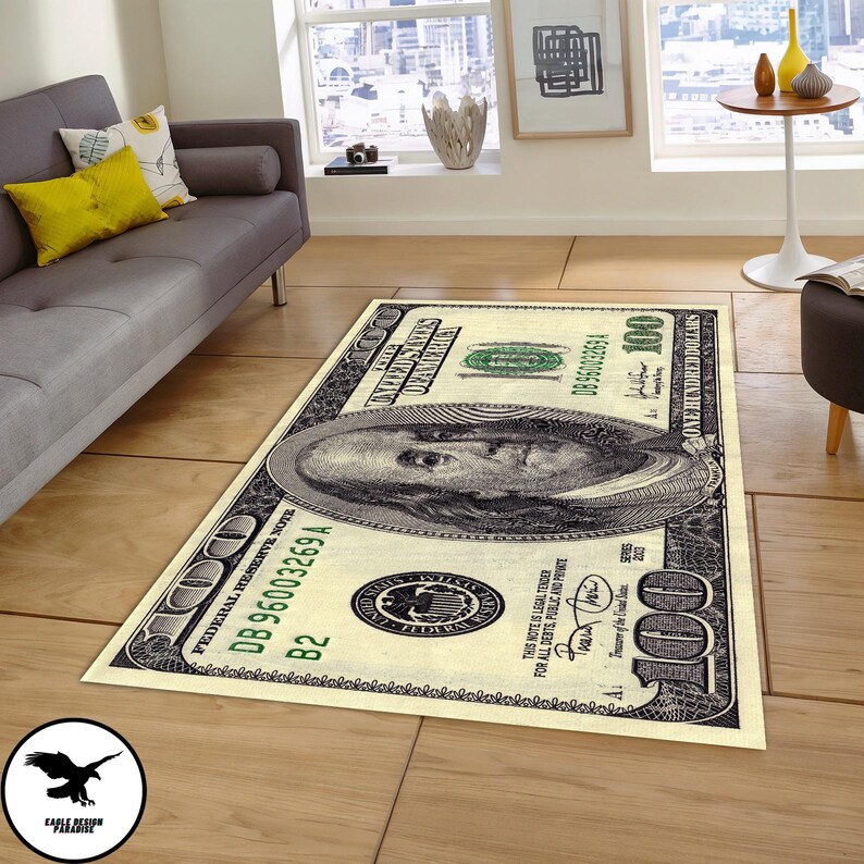 100 Dollar Bill Rug, Ben Franklin 100 Dollar Bill Dobby Rug, Unique ...