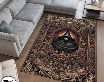 Alfombra gótica con espíritu maligno de bruja, alfombra de brujería para dormitorio con decoración de brujas, alfombra gótica oscura, alfombra mística, decoración de hadas, regalo de bruja