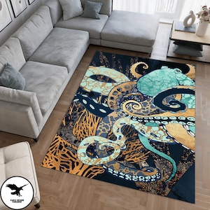 Octopus Rug, Colorful Rug, Classic Rug, Office Decor Rug, Anti-Slip Carpet, Octopus Rugs, Luxury Rug, Animal Rug, Housewarming, Kitchen Rug