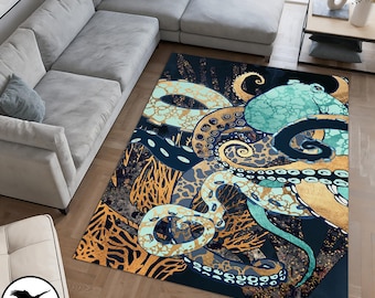 Octopus Teppich, Bunter Teppich, Klassischer Teppich, Büro Dekor Teppich, Rutschfester Teppich, Octopus Teppich, Tierteppich, Housewarming, Küchenteppich