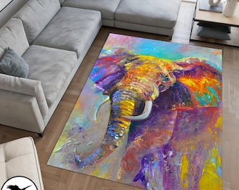 Vivid Elephant Rug, Colorful Elephant Rug, Waterolor Animal Rug, Animal Rug, Modern Rug, Popular Rug, Area Rug, Living Room Rug, Custom Rug