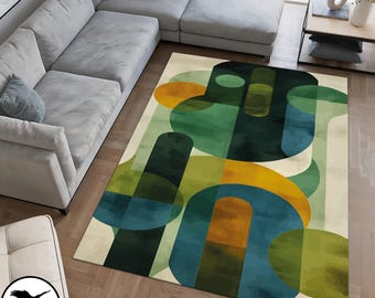 Alfombra moderna de mediados de siglo, geométrica, minimalista, retro, para dormitorio