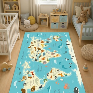 Tapis pour enfants, tapis animaux, tapis des continents, carte du monde avec de jolis tapis d'animaux, tapis de jeu, tapis de tutoriel, tapis pour le développement de l'enfant, tapis pour chambre d'enfant,