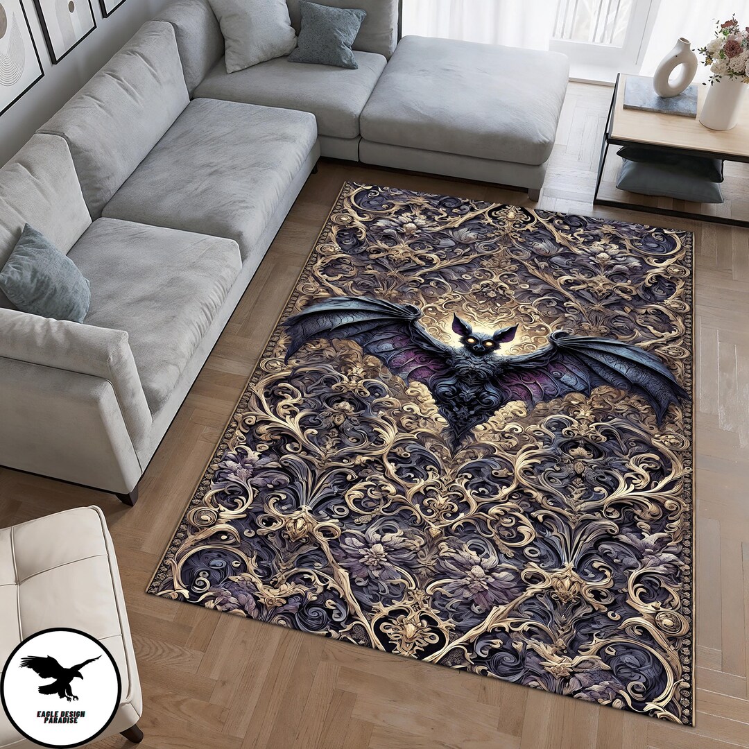 Purple Rococo Rug, Goth Rug for Gothic Home Decor, Gothic Bat Rug ...