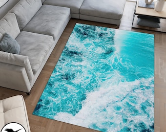 Ocean Rug, Beach Rug, Wave Sea Rug, Nautical Mat, Summer House Decor Rug, Clear Beach Rug, Water Surface Rug, Exquisite Rug, Gift Rug
