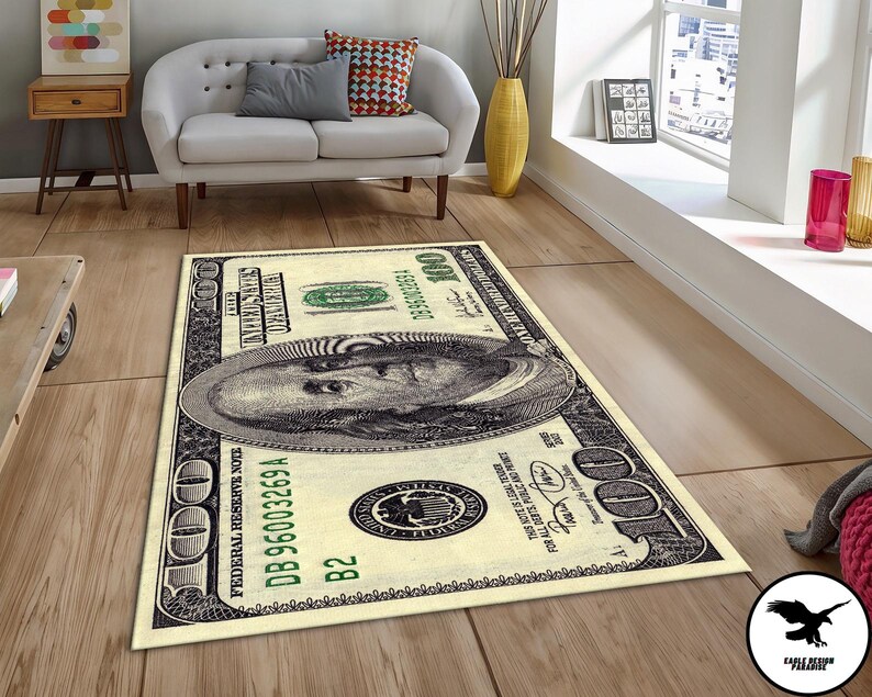 100 Dollar Bill Rug, Ben Franklin 100 Dollar Bill Dobby Rug, Unique ...
