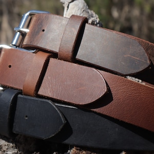Handmade gift, Buffalo Leather Belt with Roller Buckle, Antique Brown, Classic Brown, Matte Black, 1.5 Inch