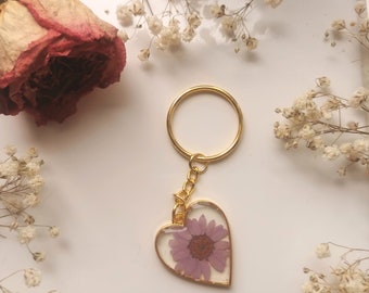 Real flower love heart key ring, includes gift pouch and box