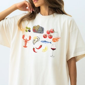 Sardines Shirt Tinned Fish Tomato Girl Shirt Food Lover Oysters Graphic Vintage Inspired Italian Summer T-shirt Trendy Fish Tshirt Lobster