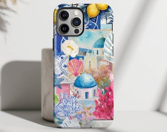 Funda para teléfono Santorini Collage: Funda costera mediterránea para iPhone