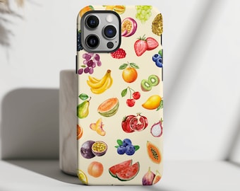 Summer Fruits IPhone Case Strawberry Fruit Phonecase Cherry Lemon Watercolor Collage Phone Case Cute Fruit Aesthetic iPhone 15 pro case 13