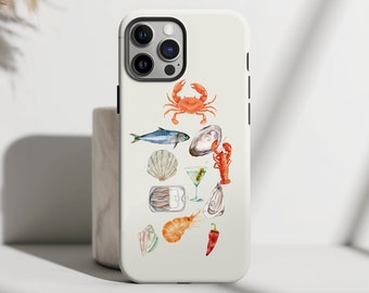 Seafood Collage iPhone Case: Watercolor Sardine, Lobster, Oyster