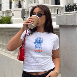 Y2k Baby Tee Sardines Tinned Fish Baby Tee Baby Italian Summer Girl Funny Baby Tee Cute Baby Tee 90s Baby Tee Y2k clothing