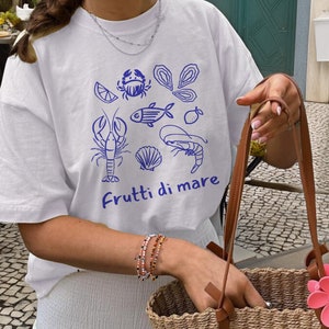 Frutti Di Mare Tinned Fish Sardine Shirt Ocean Inspired Style Tomato Girl Summer Italia Shirt Coastal Granddaugther Can Fish Crab Oyster