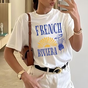 Camisa de la Riviera francesa Verano europeo Cote D'Azur Estilo inspirado en el océano Chica tomate Camisa de vibraciones de verano Camisa de Francia Nieta costera