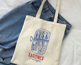 Tinned Fish Sardines Canvas Tote Bag Italian Summer Portugal Gift For Her Beach Bag Food Tote Bag Canvas Tote Bag Aesthetic Cute Nautical