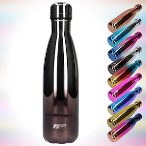 Termosflaska, dricksflaska, vattenflaska - modern och smal design - robust termos - 500ml - krom silverbrun - krom silverbrun
