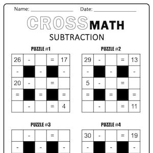 Kreuz Mathe Puzzles | Abzug Zahlen 1-30 | Druckbare Mathe-Arbeitsblätter, Lernressourcen und Aktivitäten