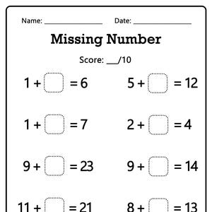 Missing Number Math Worksheets: Addition & Subtraction (PDF Printable Numbers 1-30)