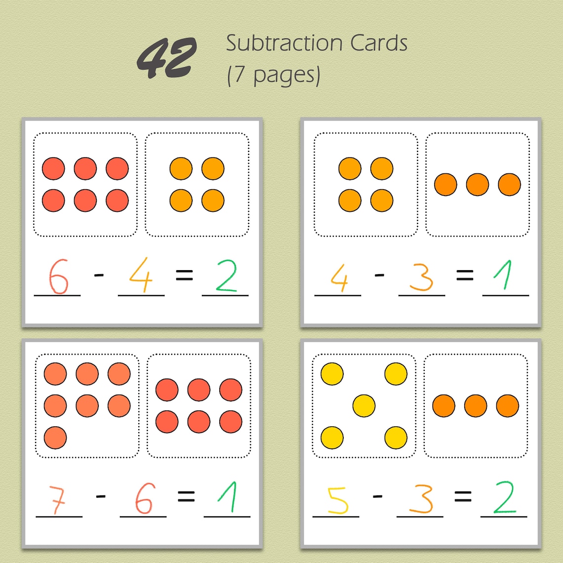 Subtraction Flash Cards: Math Worksheets for Kids (PDF Printable