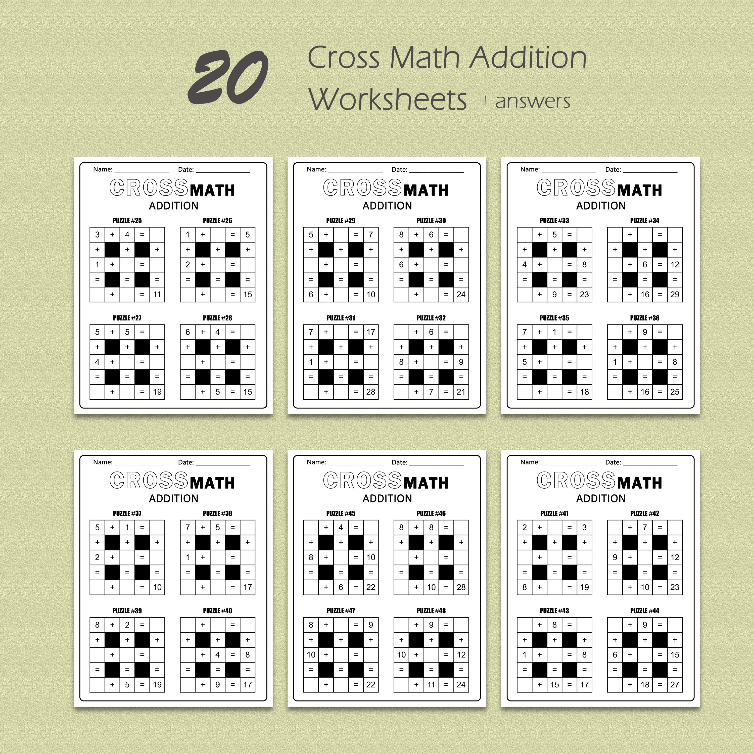 Cross Math Puzzles | Addition up to 40 | Printable Math Worksheets ...