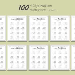 100 Four Digit Addition Worksheets | Printable Math Worksheets ...