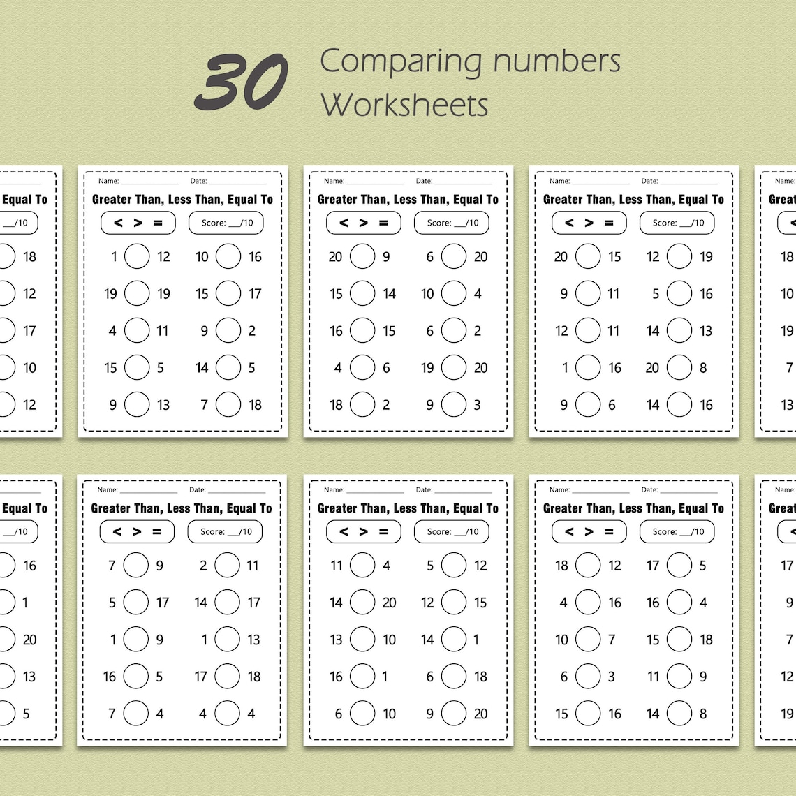 Comparing Numbers 1-20 | Greater Than, Less Than , Equal To ...