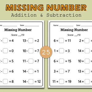 25 Printable Missing Number Worksheets, Math Worksheets, Addition and ...