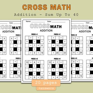 Cross Math Puzzles | Addition up to 40 | Printable Math Worksheets ...