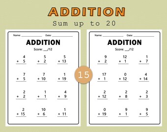 10 Printable Additition Fill in the Blanks Worksheets numbers 1-15 for ...