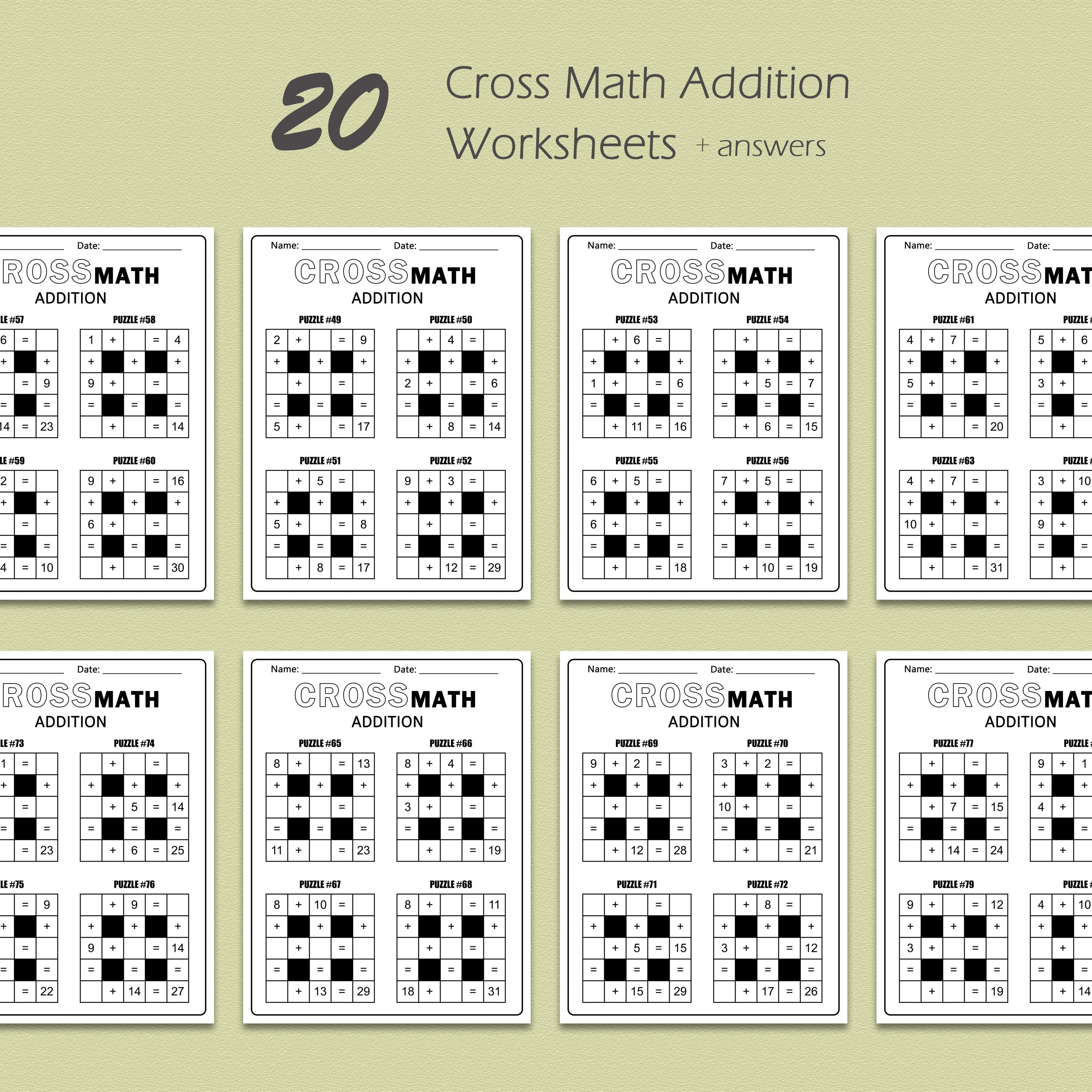 Cross Math Puzzles | Addition up to 40 | Printable Math Worksheets ...