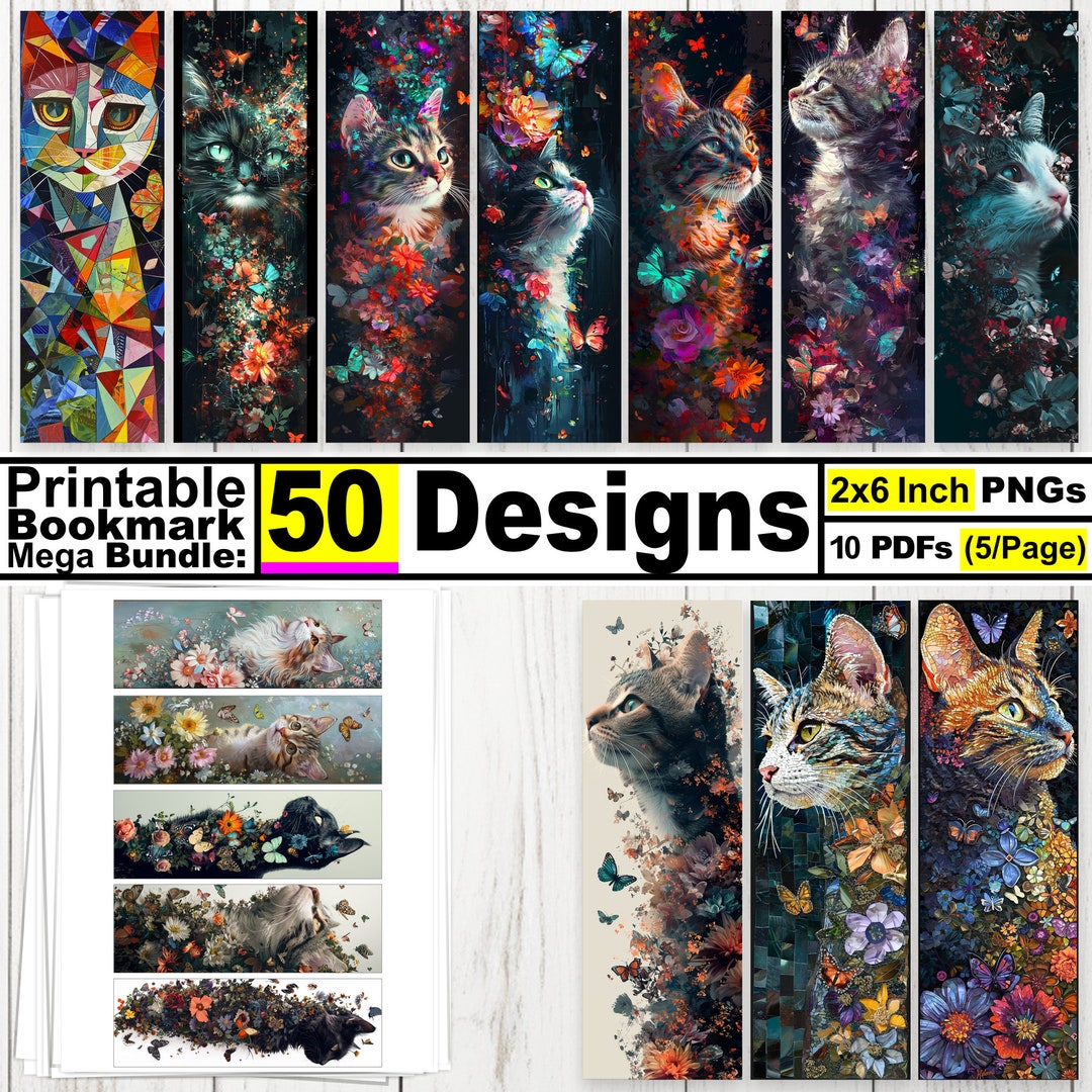 50 Cat Design Printable Bookmarks Bundle Digital Instant Download PNG ...
