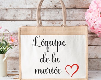 Sac en toile de jute evjf - sac toile de jute team la mariée - sac toile de jute avec poche